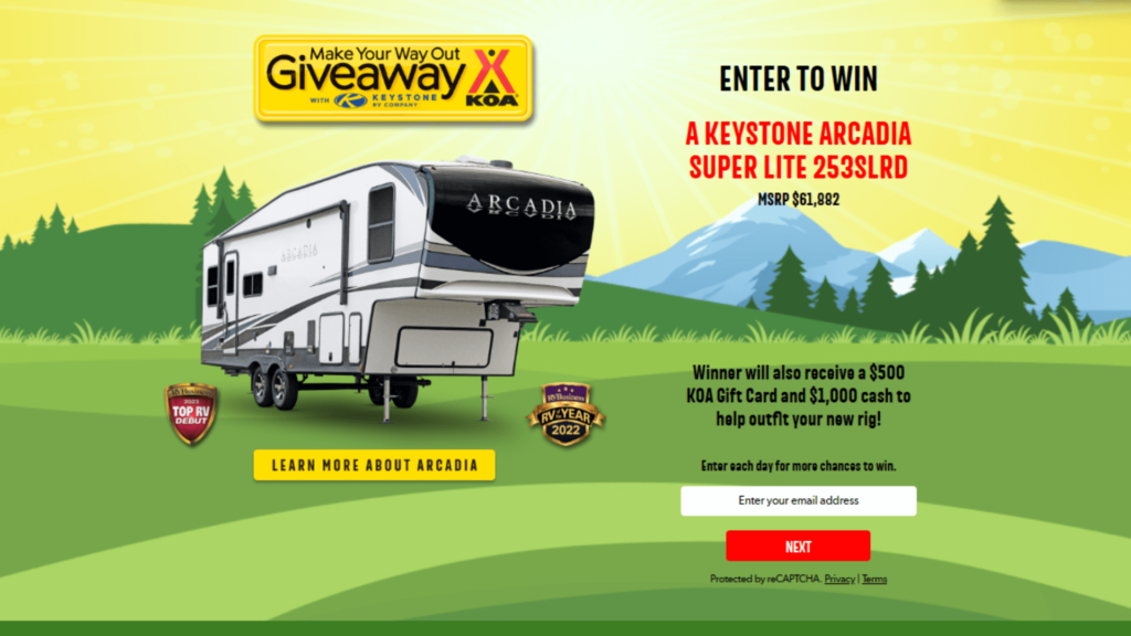 Win a 2023 Keystone Arcadia Super Lite Trailer